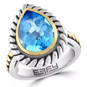💧 Effy Blue Topaz Pear Cocktail Ring – Sterling Silver & 18K Yellow Gold